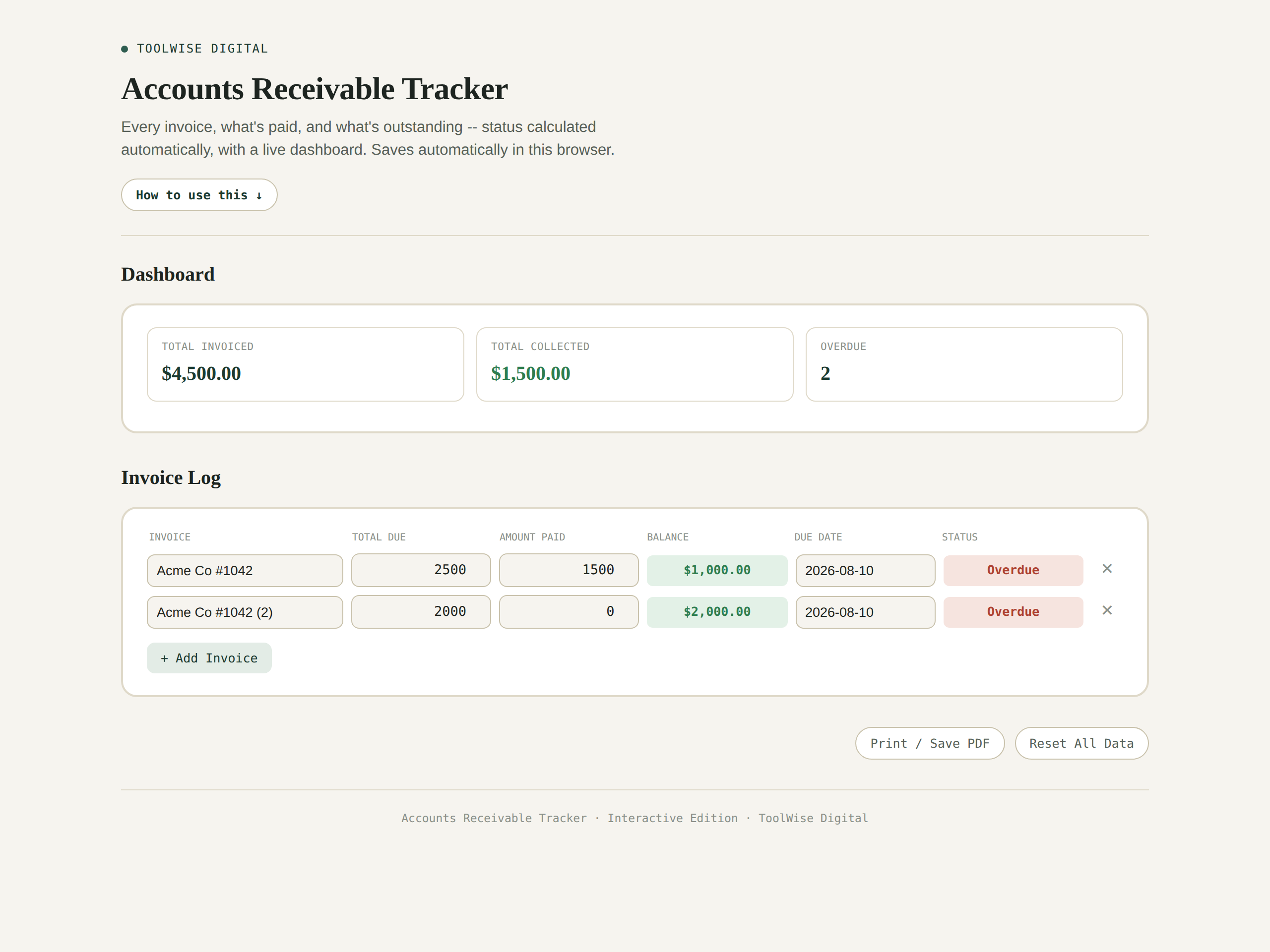 Accounts Receivable Tracker