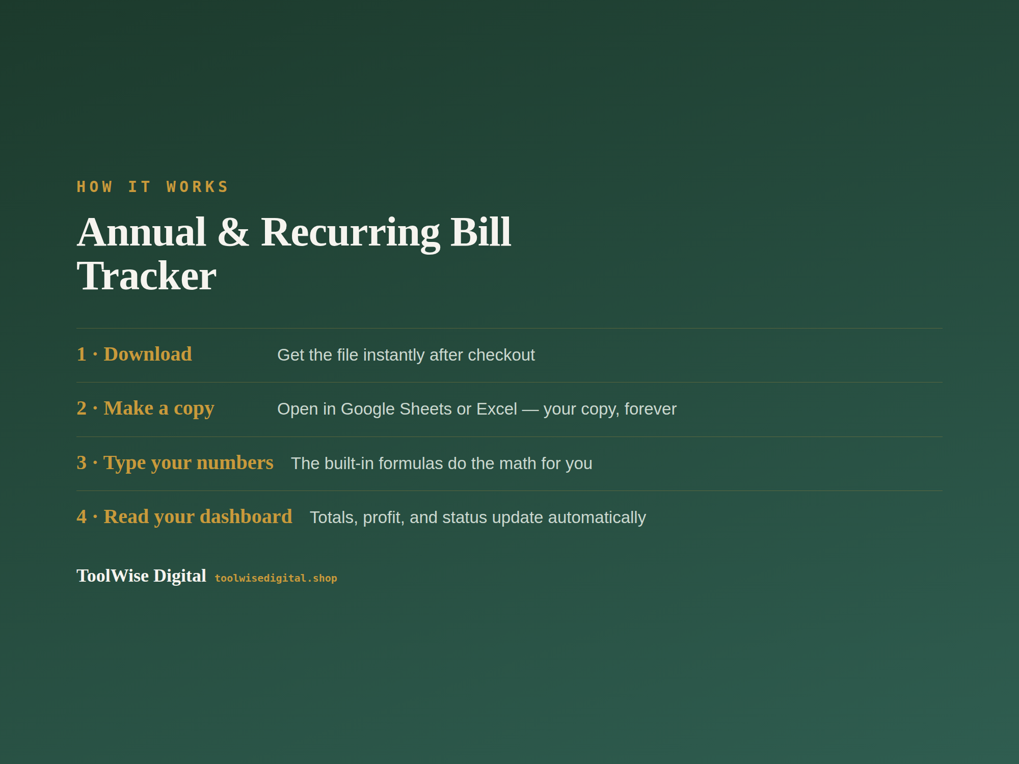 Annual Bill Tracker — Google Sheets & Excel spreadsheet by ToolWise Digital — view 5