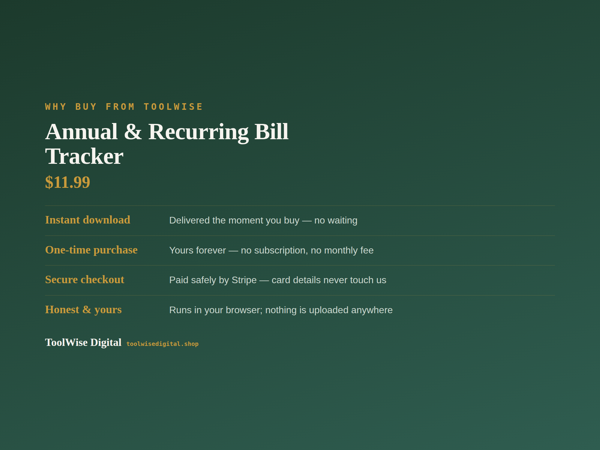 Annual Bill Tracker — Google Sheets & Excel spreadsheet by ToolWise Digital — view 8