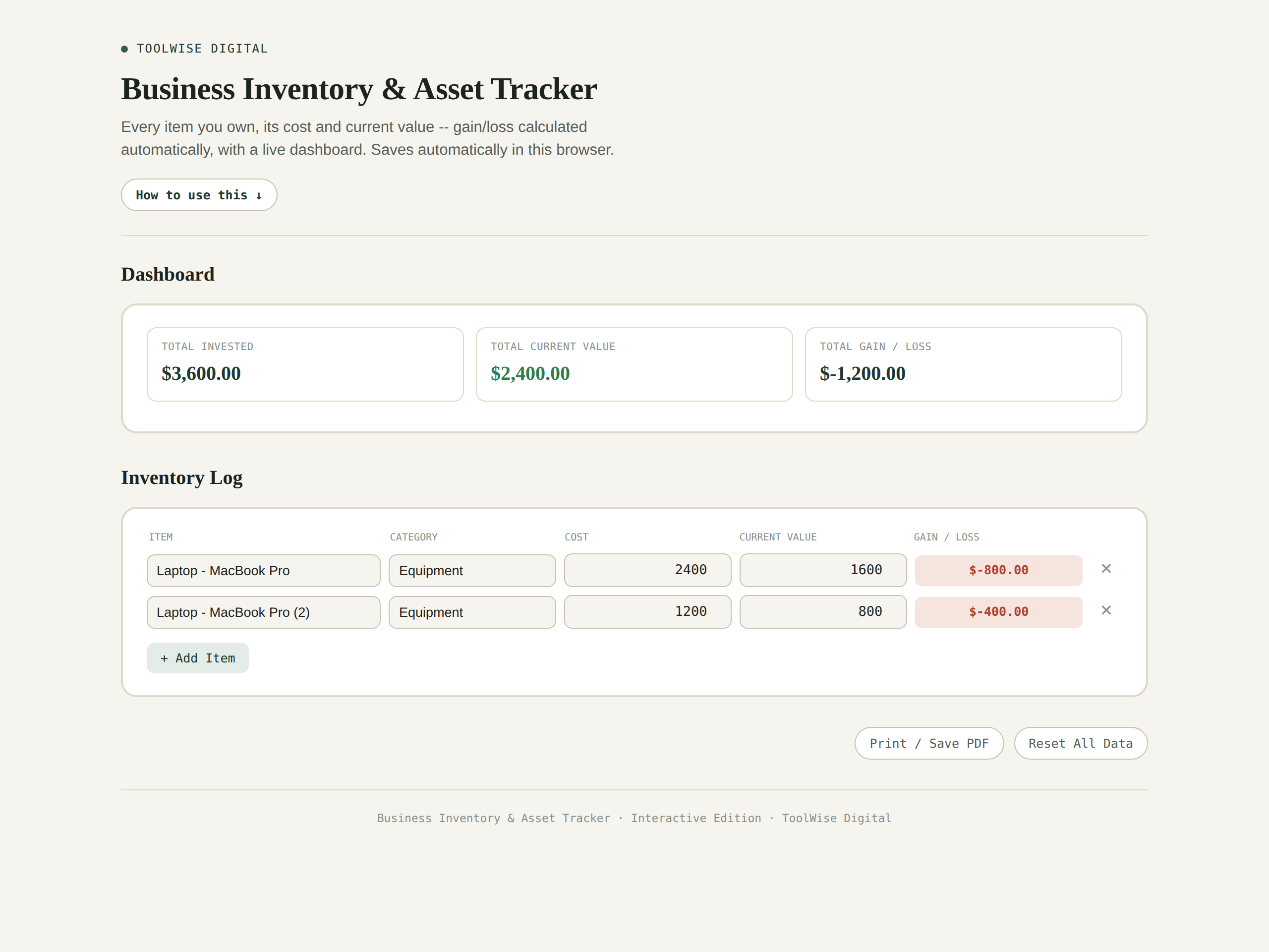 Business Inventory & Asset Tracker
