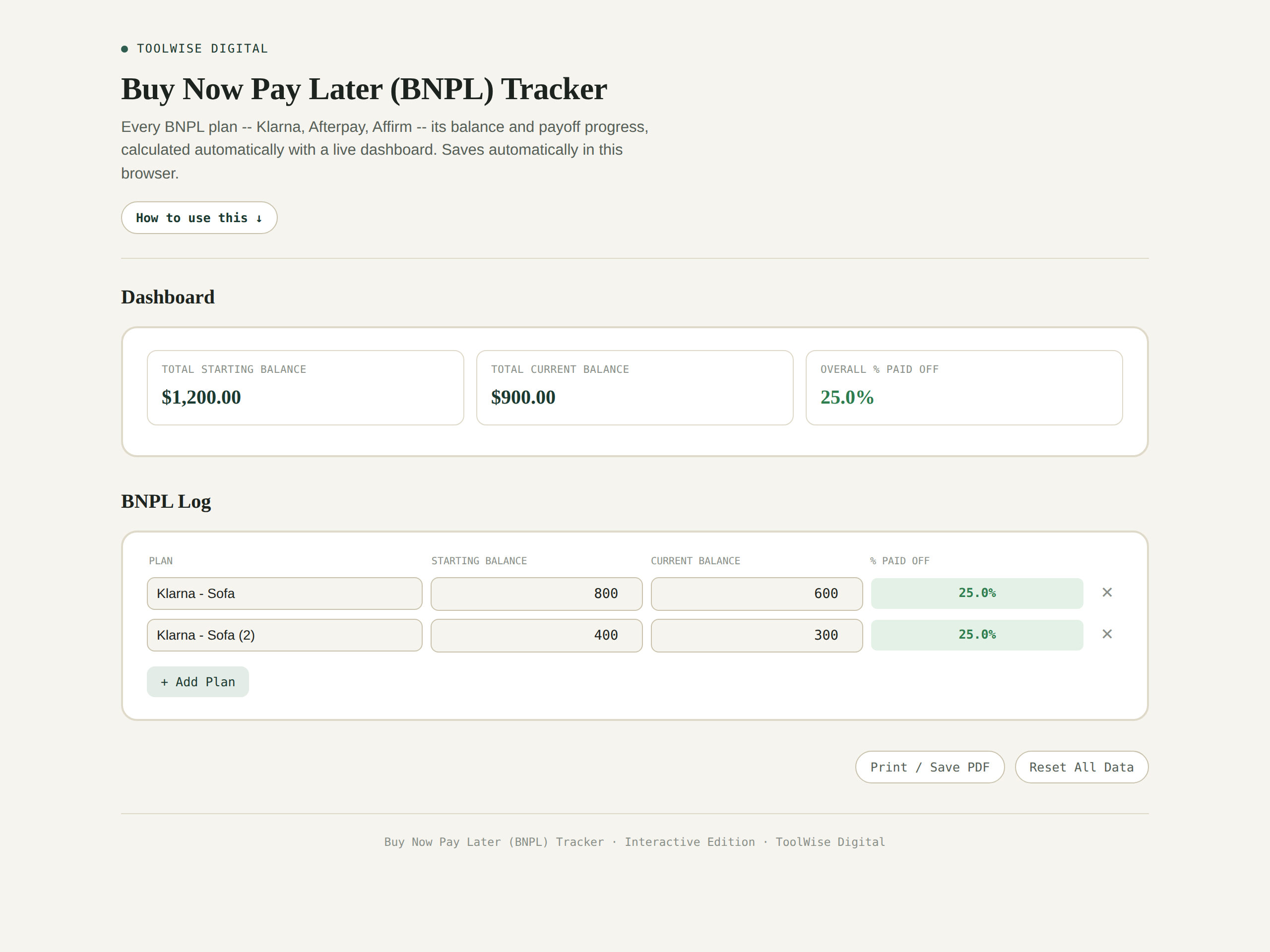 Buy Now Pay Later Tracker
