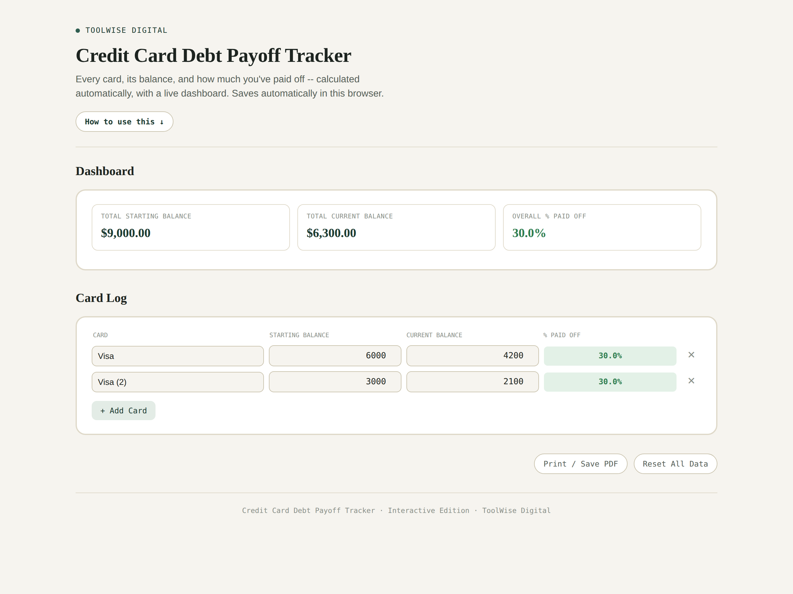 Credit Card Debt Payoff Tracker
