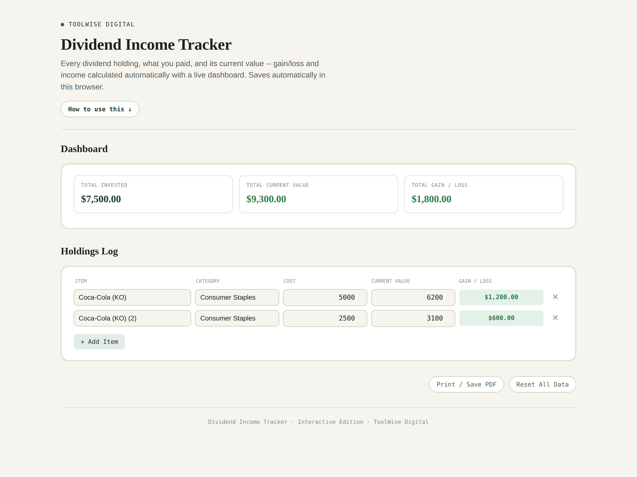 Dividend Income Tracker