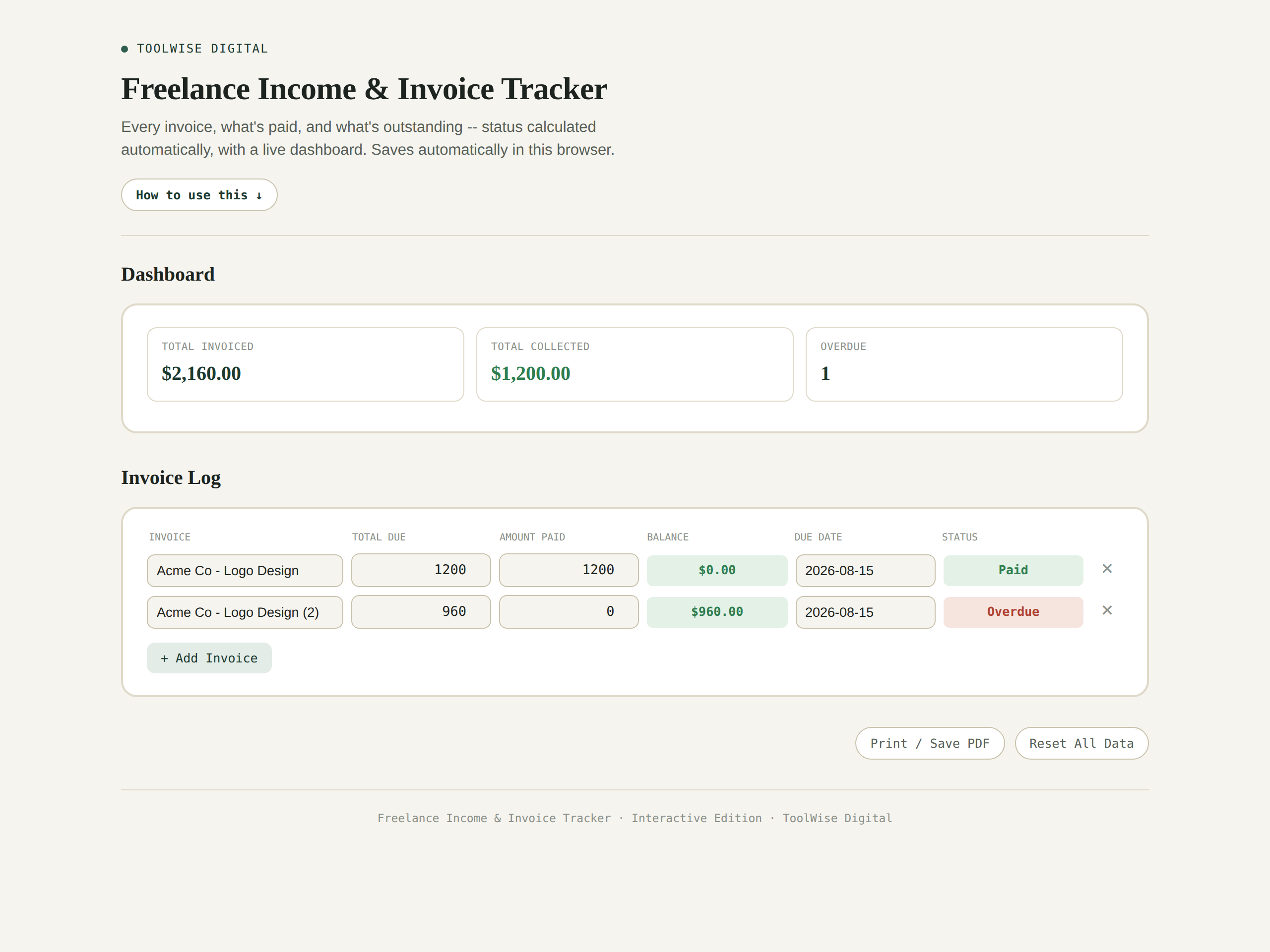Freelance Income & Invoice Tracker