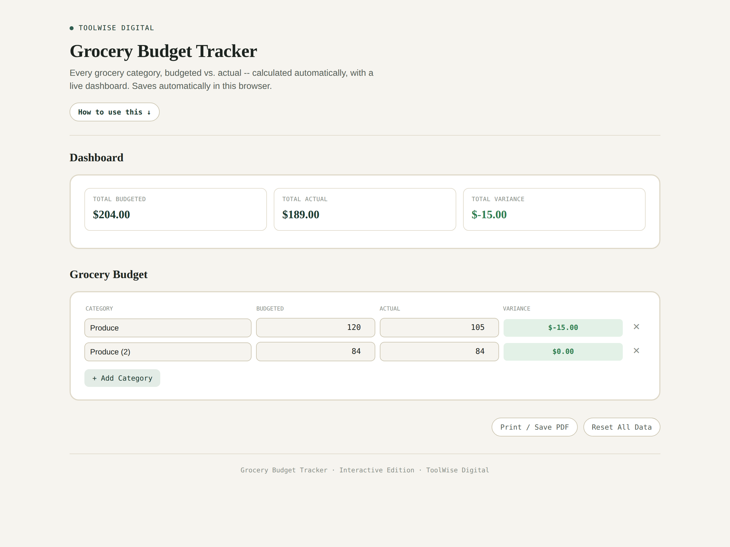 Grocery Budget Tracker
