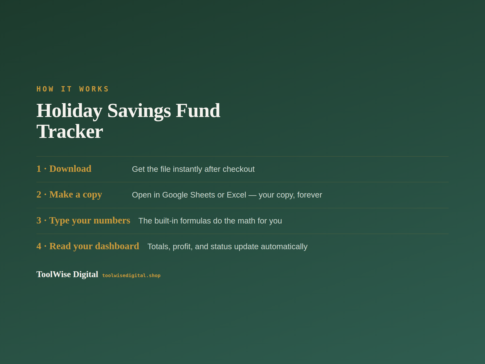 Holiday Savings Fund Tracker — Google Sheets & Excel spreadsheet by ToolWise Digital — view 5