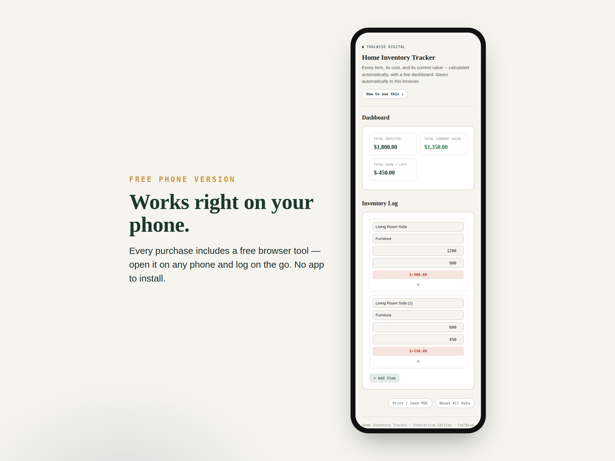 Home Inventory Tracker — Google Sheets & Excel spreadsheet by ToolWise Digital — view 3