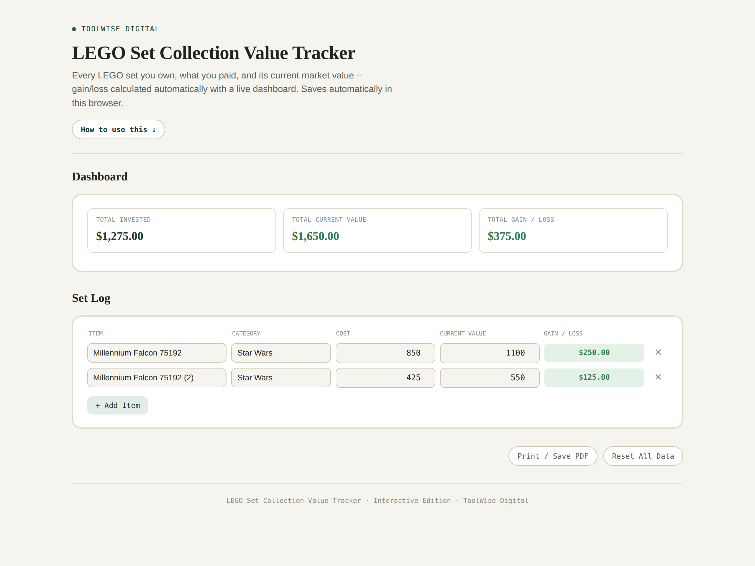 LEGO Collection Value Tracker