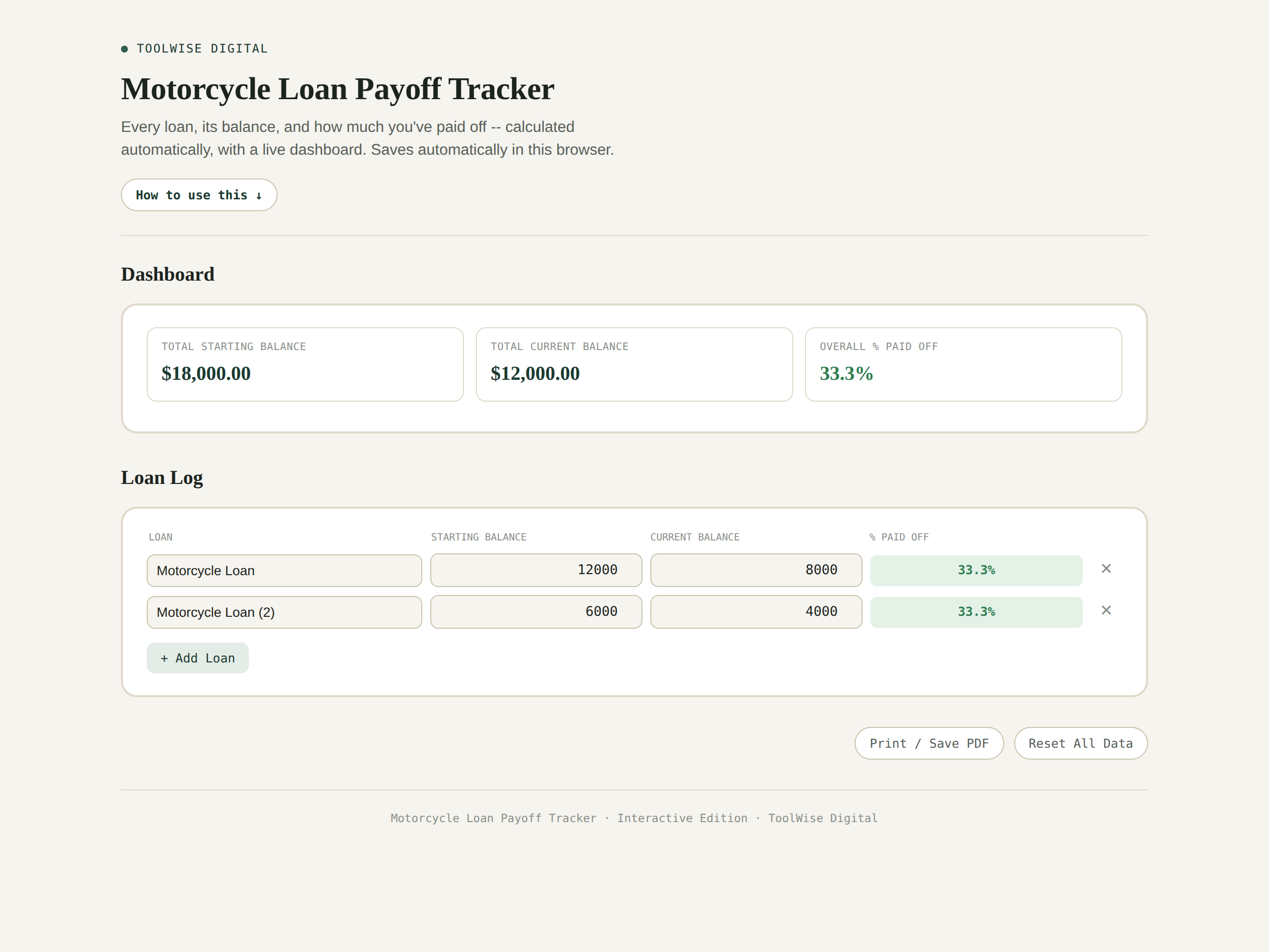 Motorcycle Loan Payoff Tracker