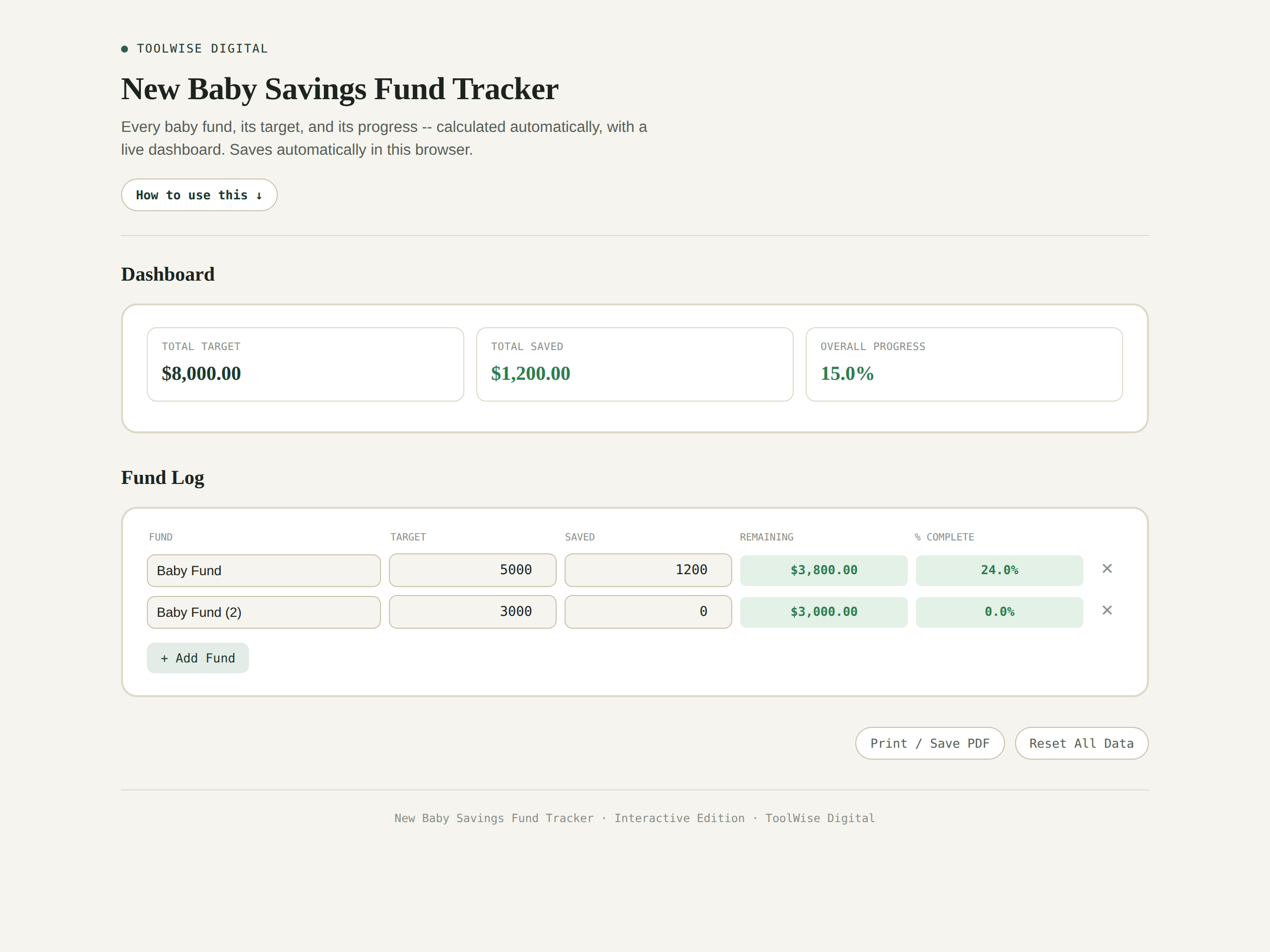 New Baby Savings Fund Tracker