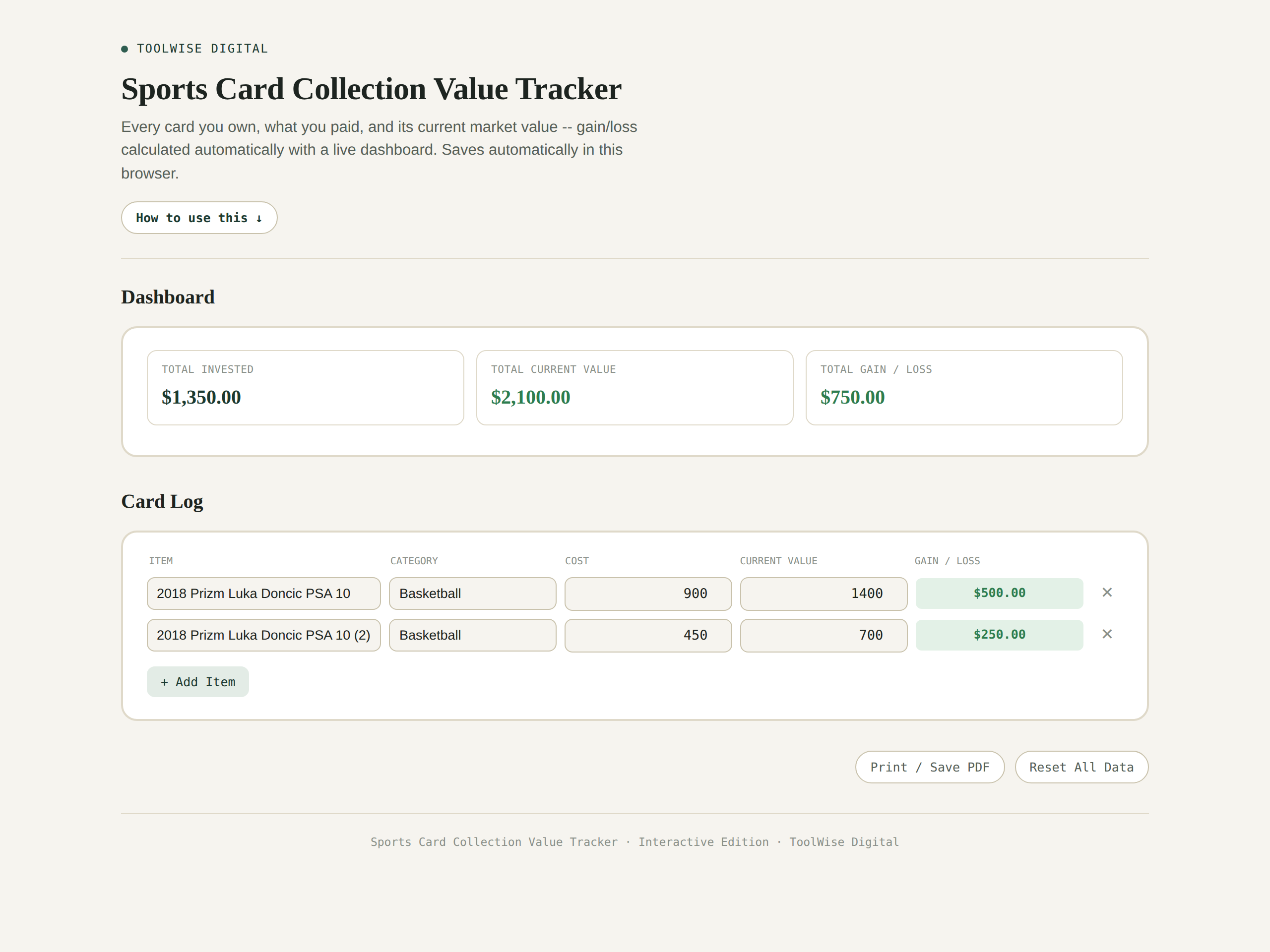 Sports Card Collection Value Tracker