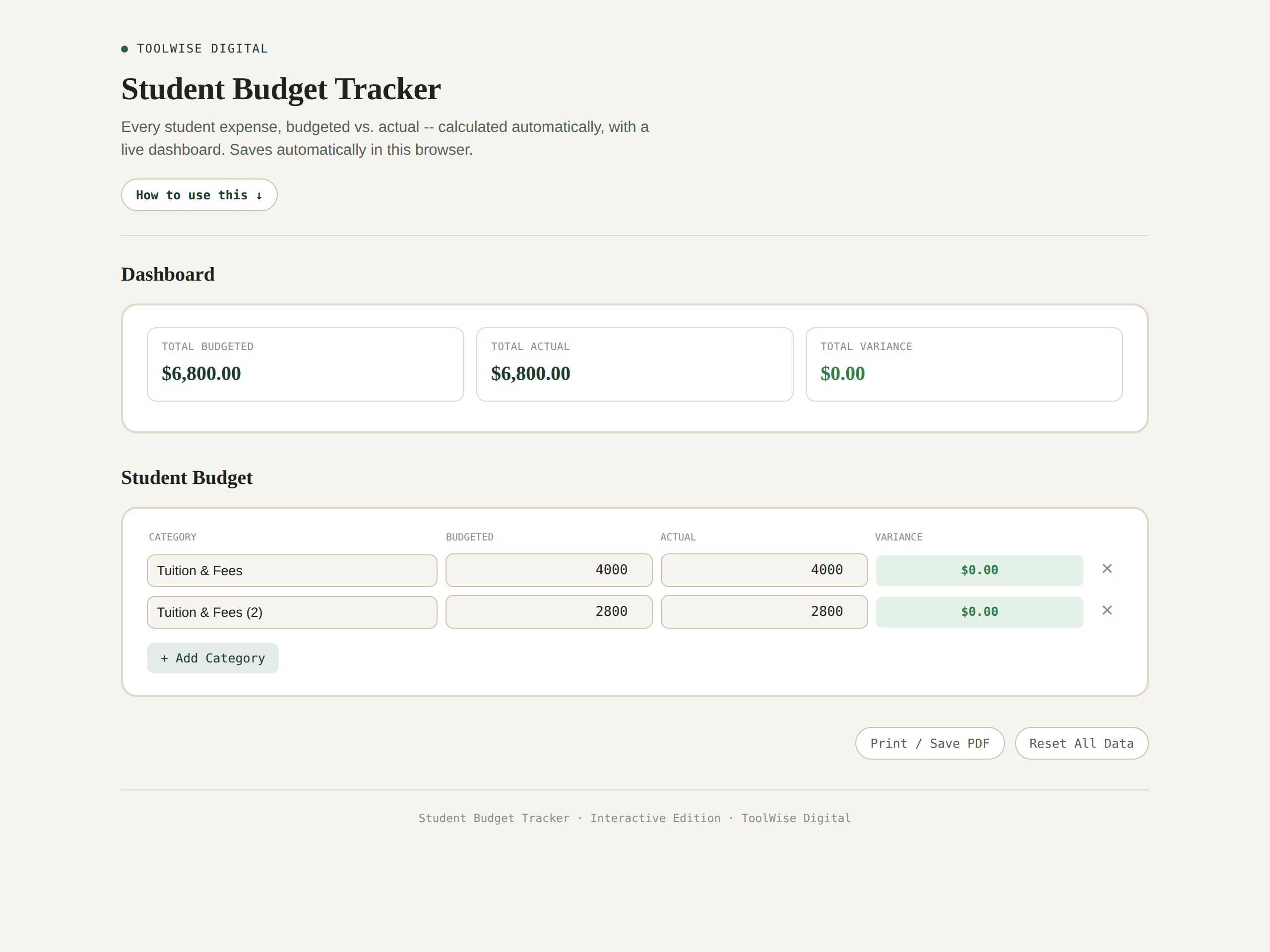 Student Budget Tracker