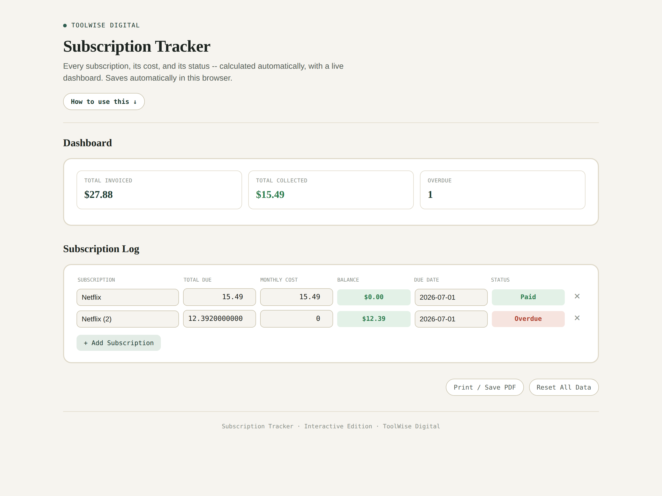 Subscription Tracker