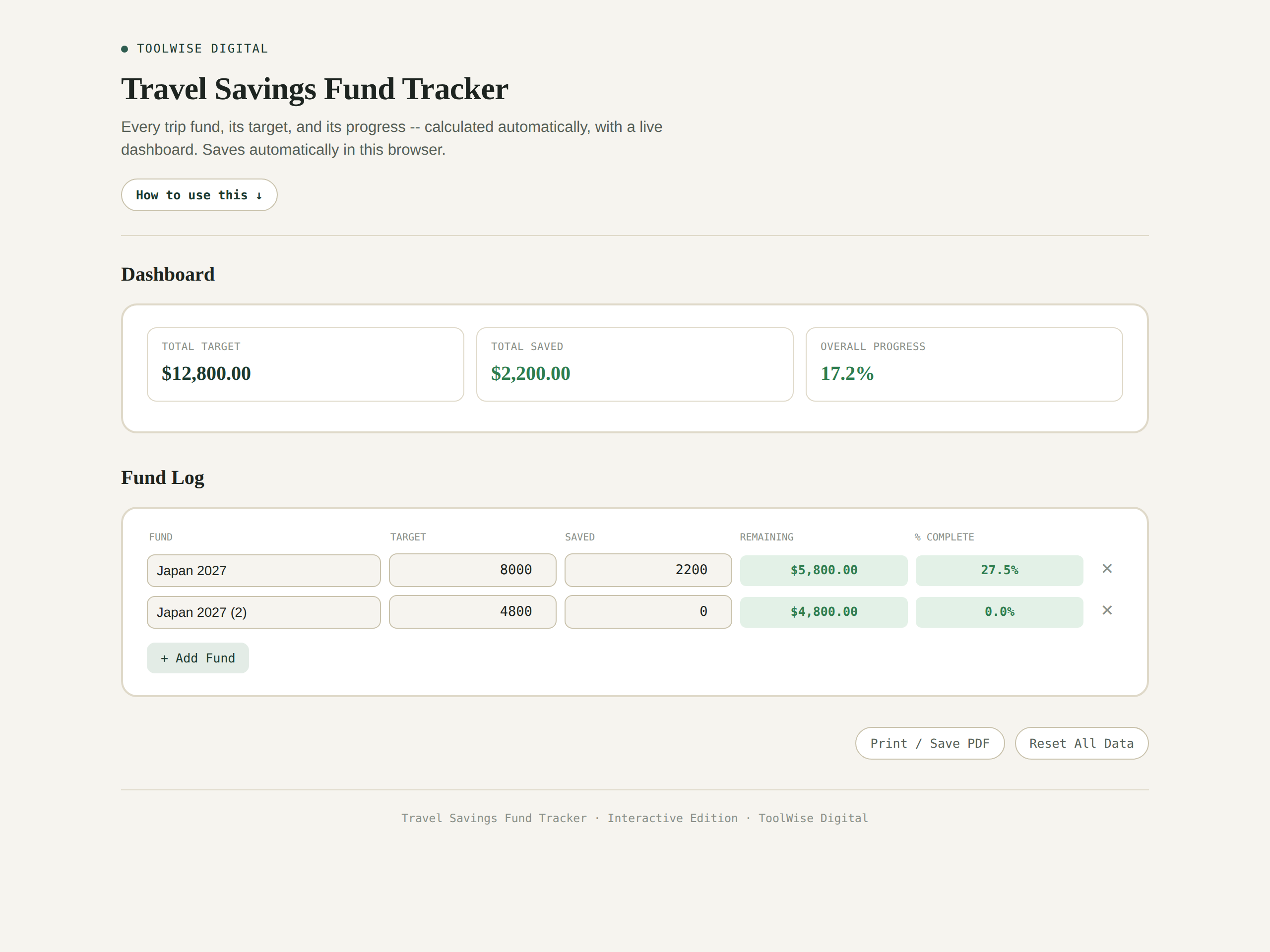 Travel Savings Fund Tracker