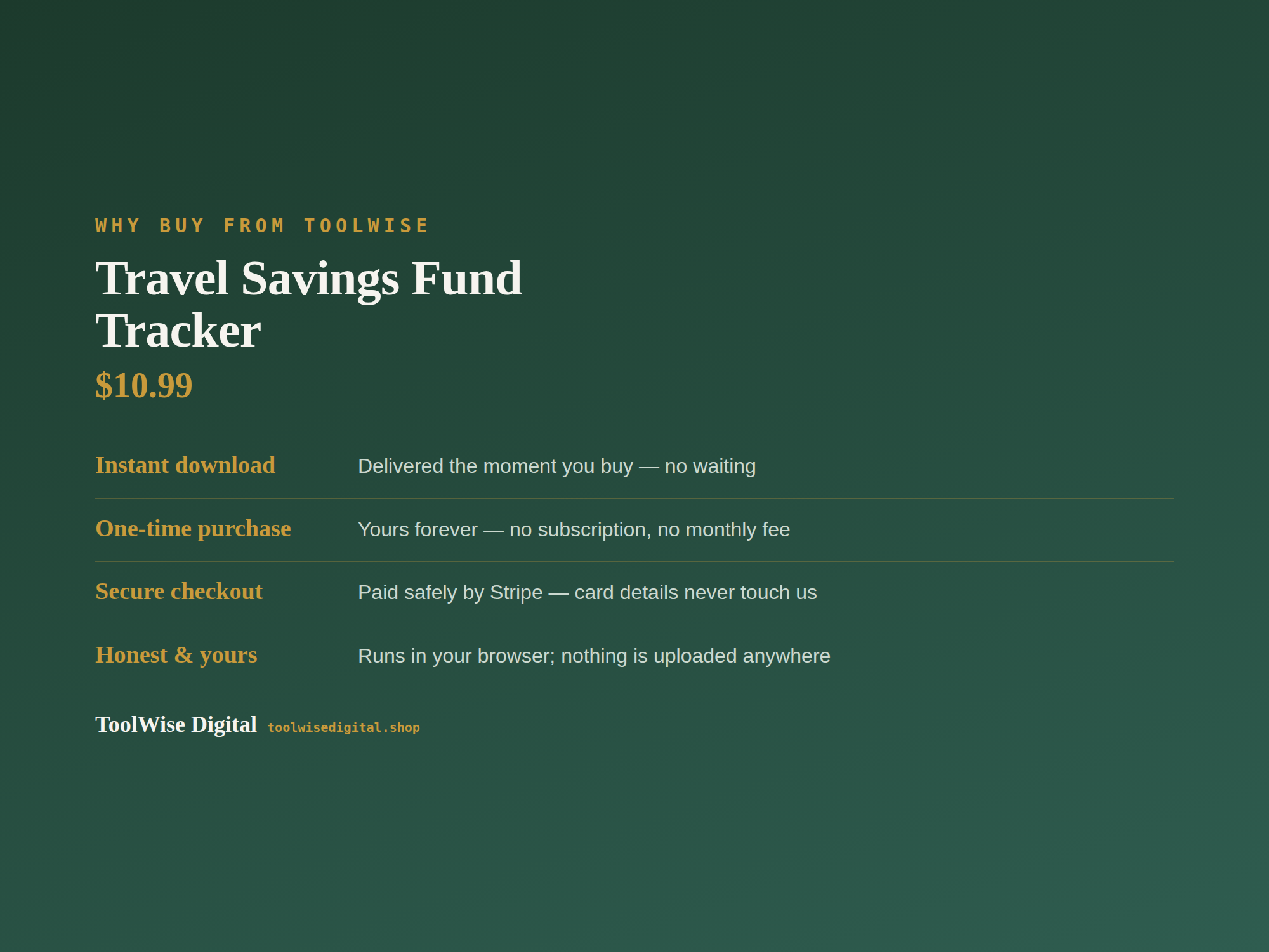 Travel Savings Fund Tracker — Google Sheets & Excel spreadsheet by ToolWise Digital — view 8
