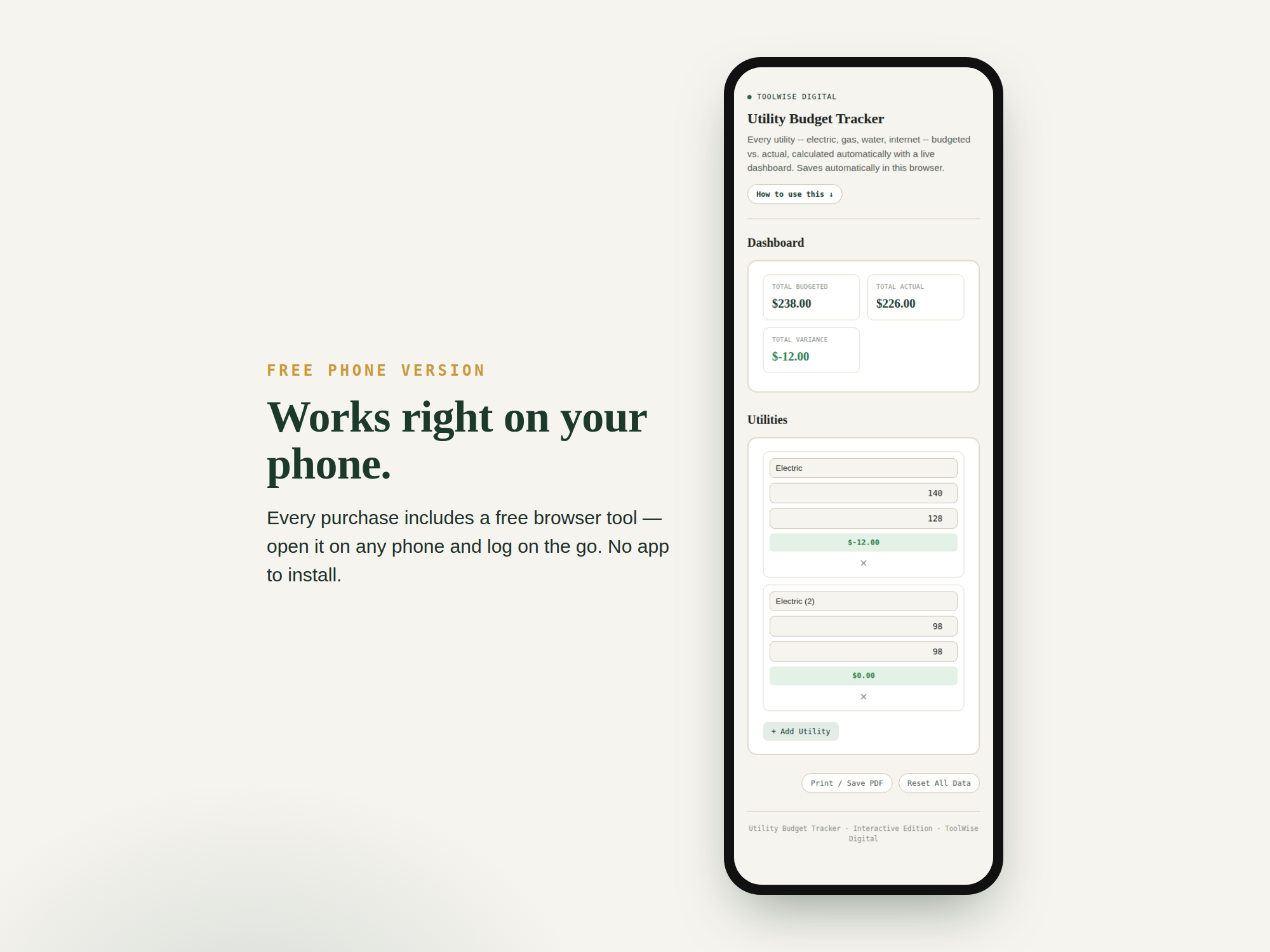 Utility Budget Tracker — Google Sheets & Excel spreadsheet by ToolWise Digital — view 3