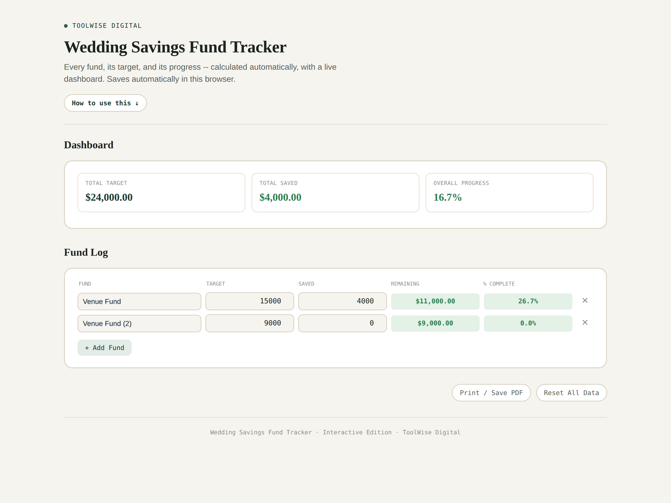 Wedding Savings Fund Tracker